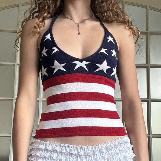 XINGX Printed Woolen Camisole Personality Street Halter Sleeveless Top