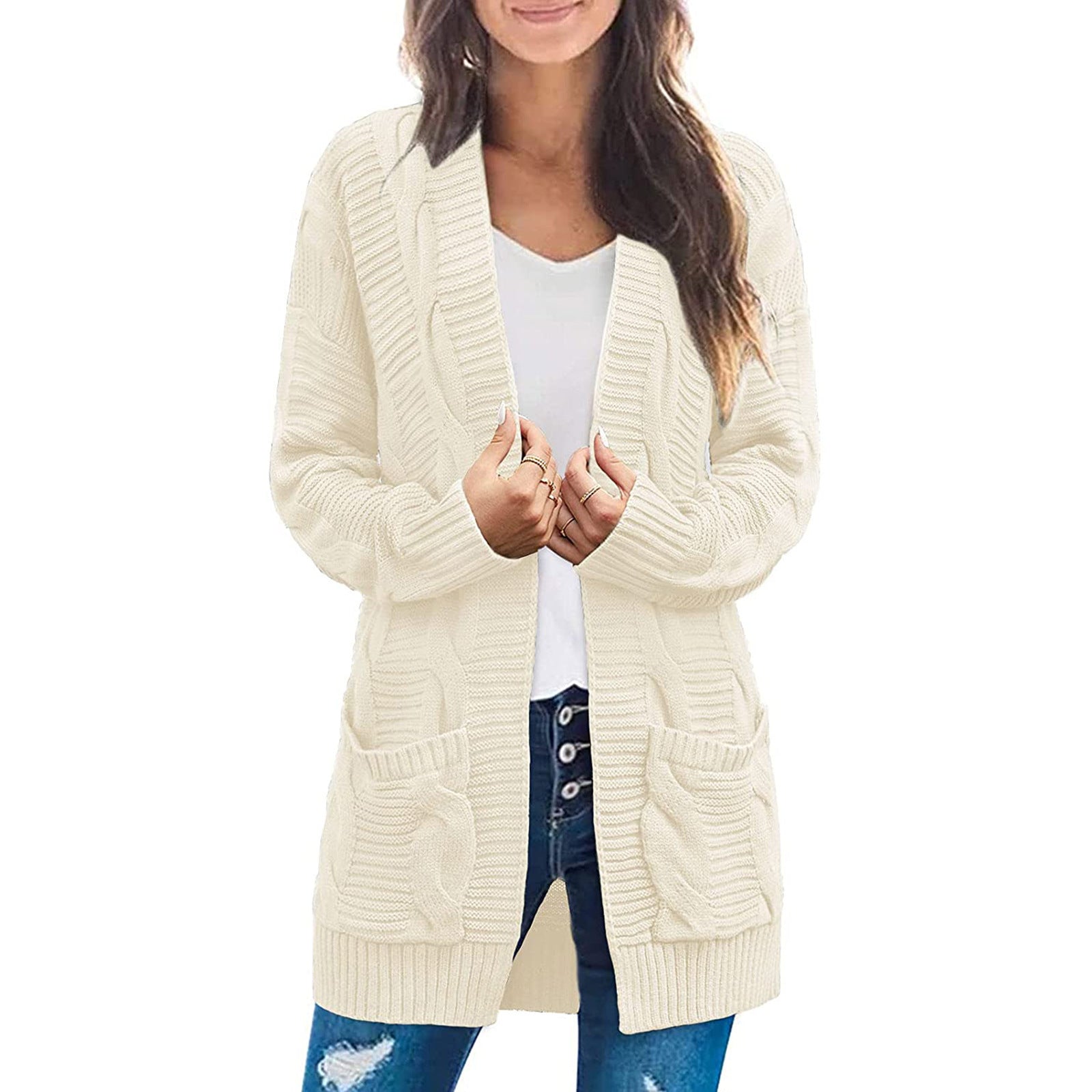 Plus Size Women's Coat Twist Double Pocket Cardigan Sweater