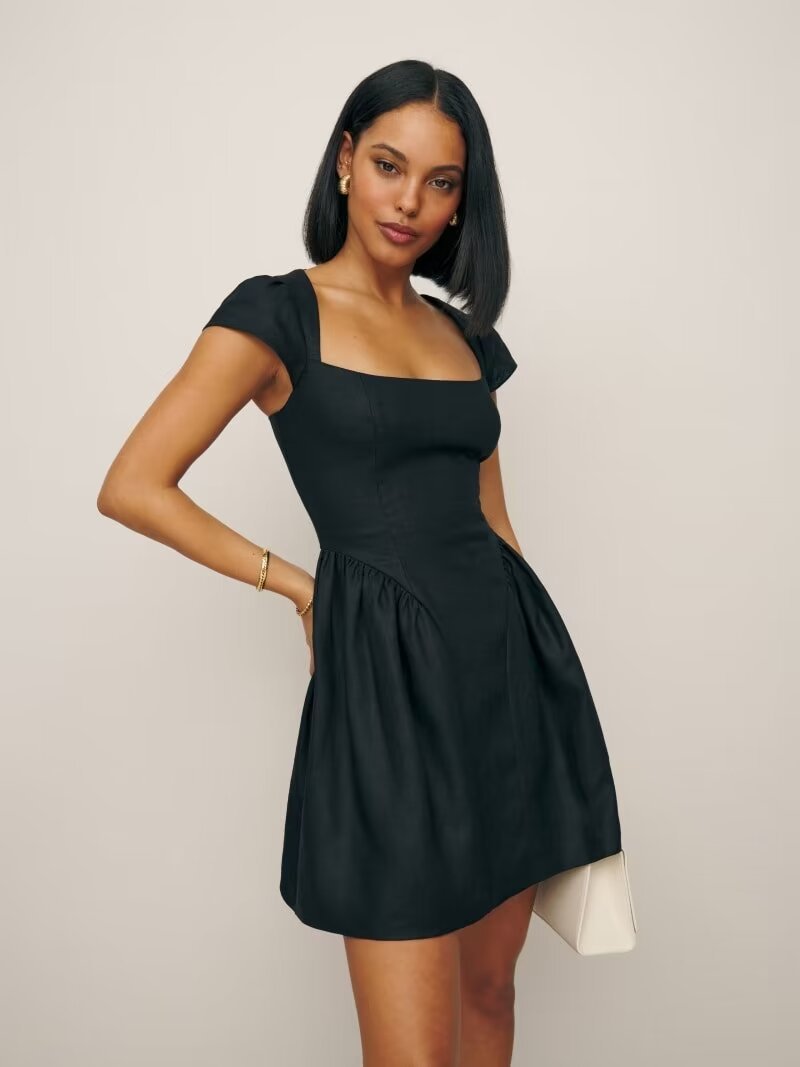 Niche Cotton And Linen Fashion Square Collar Slimming Dress