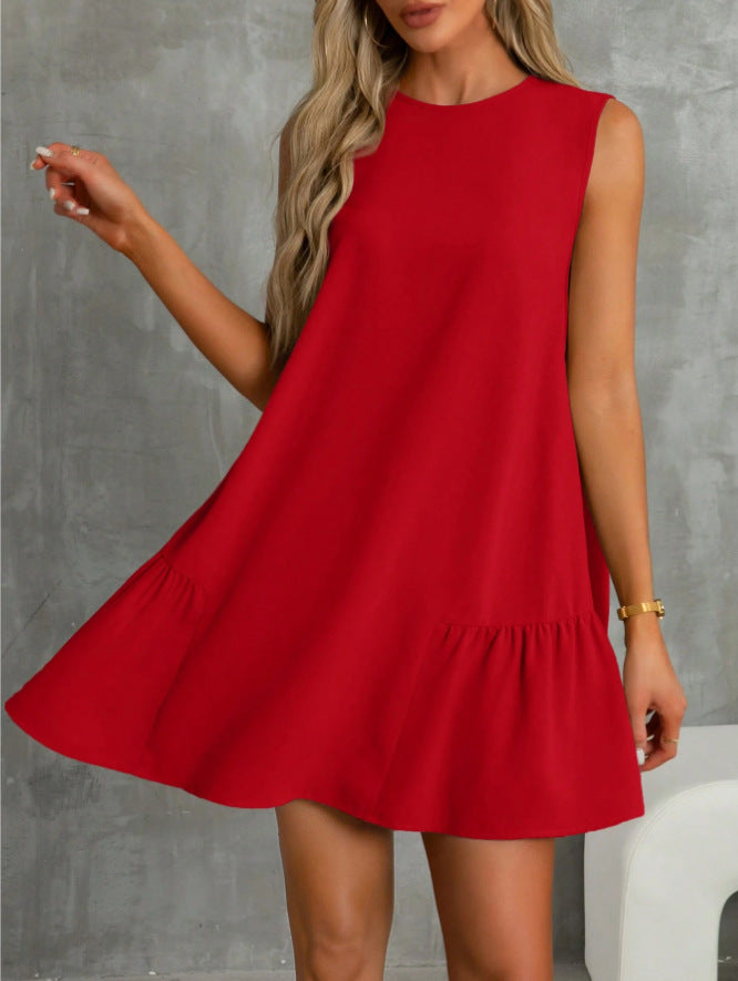 Women's Solid Color Round Neck Sleeveless Vest Dress