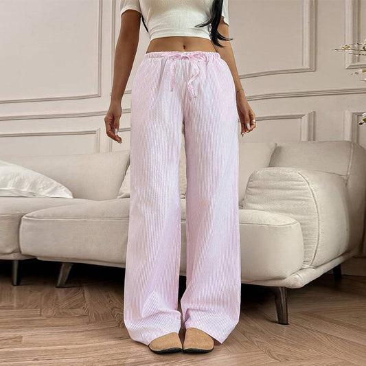 Women's Versatile Solid Color Striped Casual Wide Leg Pants