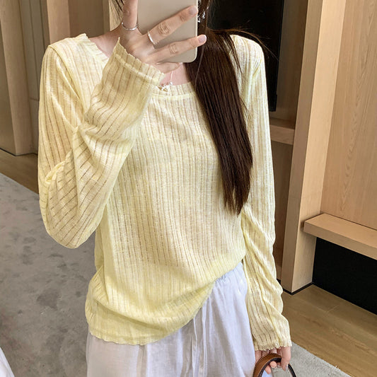 Thin Striped Loose All-matching Long Sleeve Top