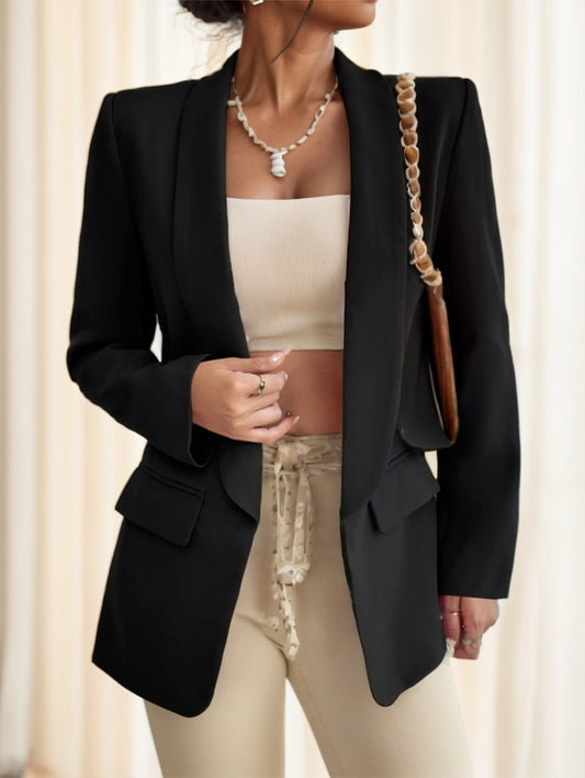 Women Simple Commuter Shawl Collar Solid Color Blazer Jacket