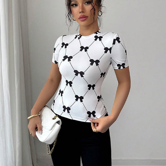 Women's Elegant T-shirt Slim-fit Short-sleeved Milk Silk Stretch Top