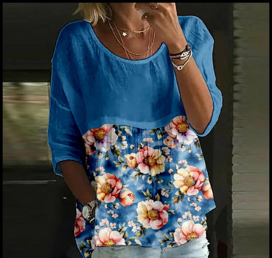 Women's T-shirt Casual Spider Bat Digital Print Mid Sleeve Pleated Round Neck Top