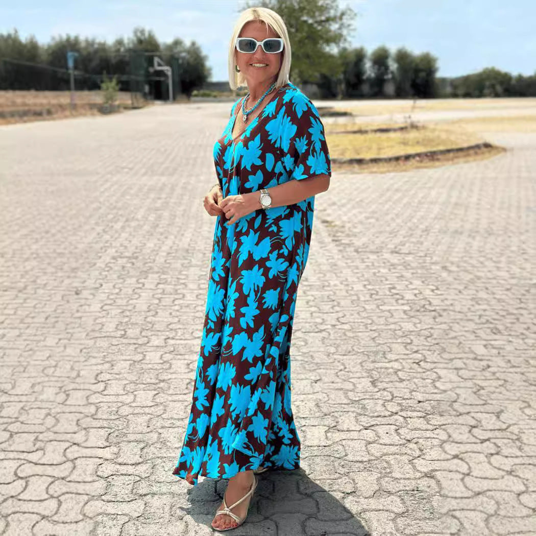 Women's V-neck Short Sleeve Casual Loose Dress