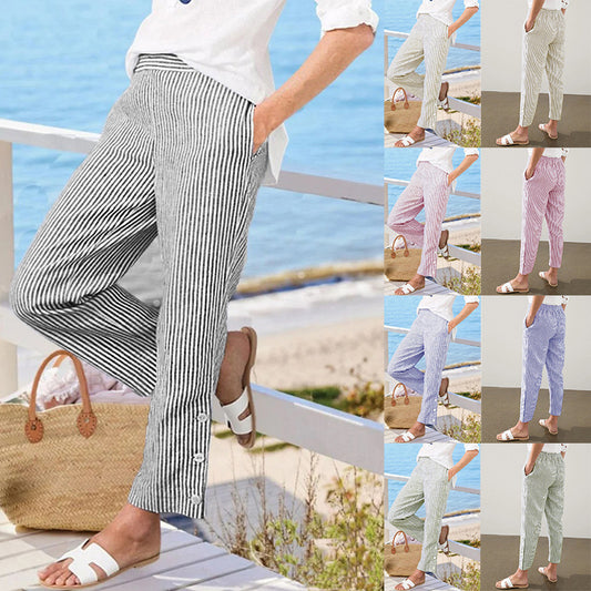 Women's Striped Pants Loose Elastic Waist