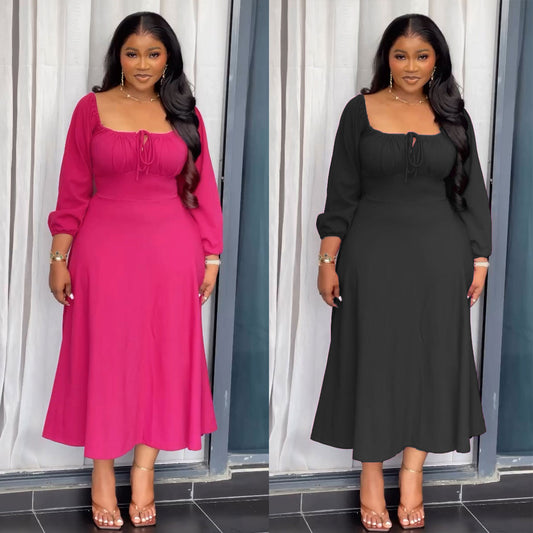 Waist-tight A- Line Hem Dress Women