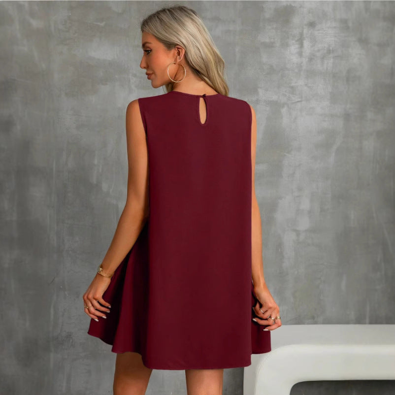 Women's Solid Color Round Neck Sleeveless Vest Dress