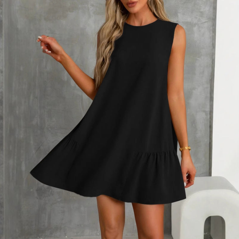 Women's Solid Color Round Neck Sleeveless Vest Dress