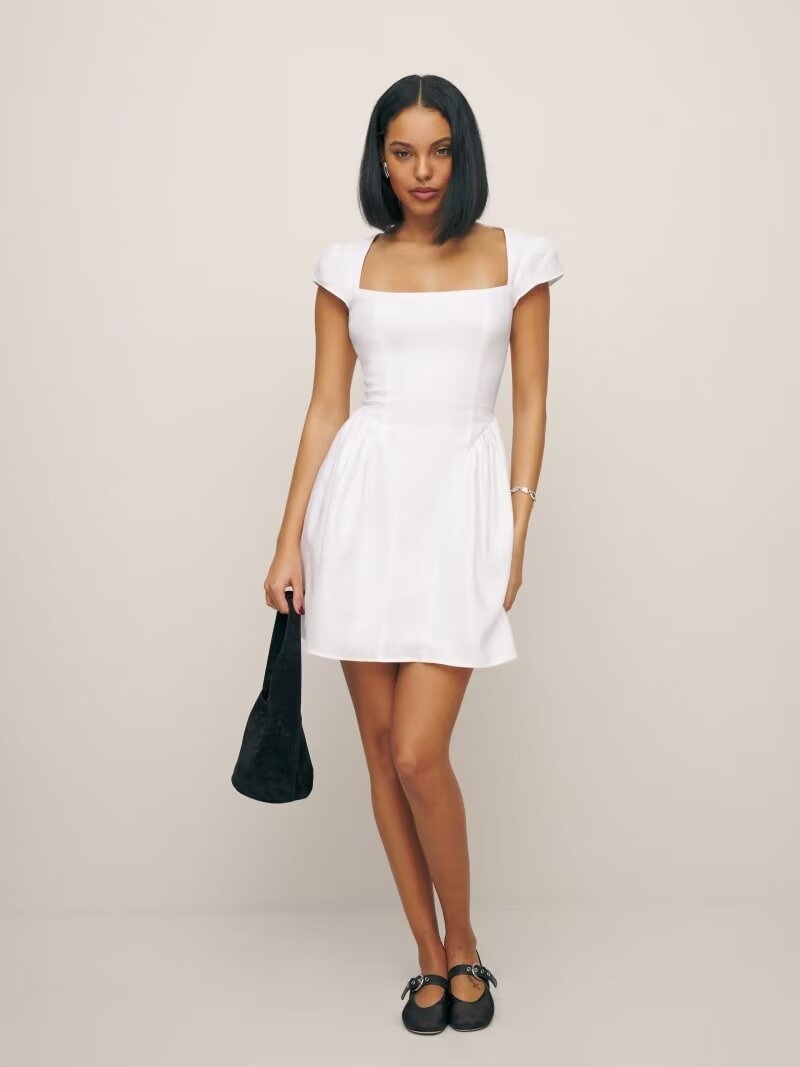 Niche Cotton And Linen Fashion Square Collar Slimming Dress