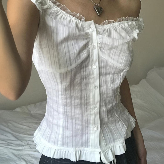 T-shirt Stitching Breasted Waist Slimming Hot Girl Temperament Top Women's Clothing