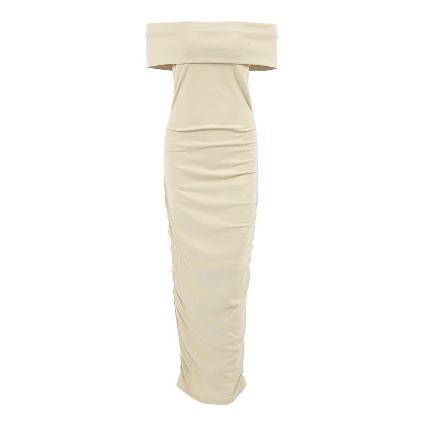 Off-neck Tube Top Dress Women's Velvet Skinny Hip Skirt
