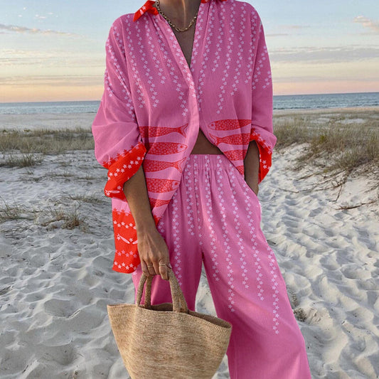 Women's Casual 3D Digital Printing Fashion Shirt And Trousers