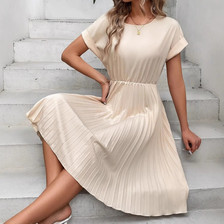 Summer Solid Color Pleated Dress