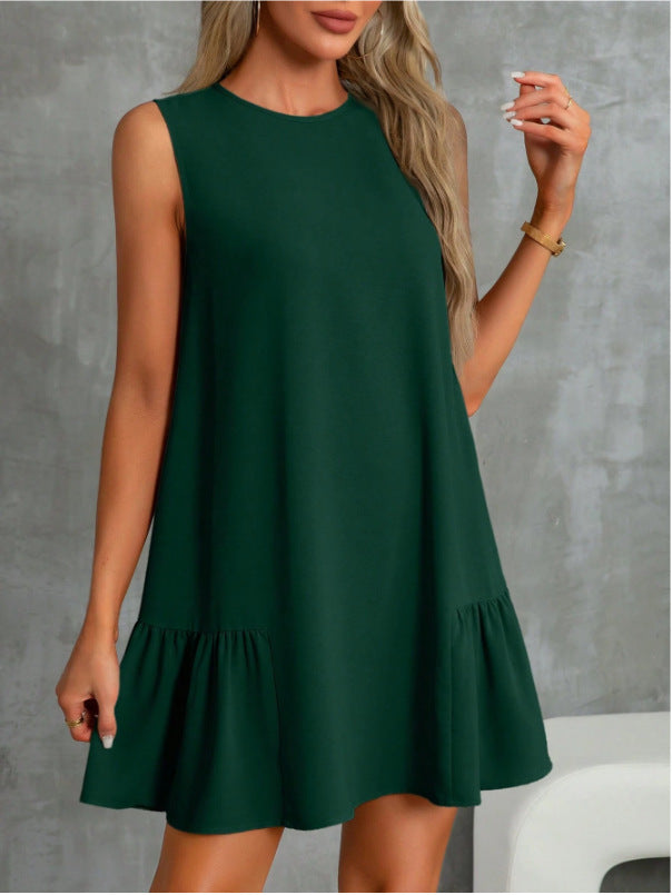 Women's Solid Color Round Neck Sleeveless Vest Dress