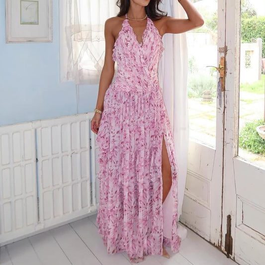Women's Halter Fashion Printing Long Dress