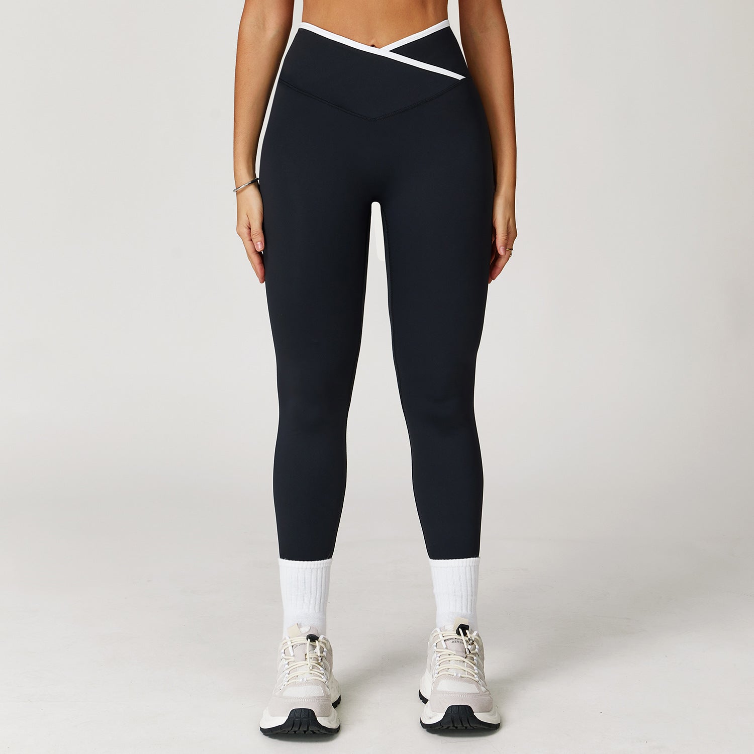 Nude Feel Skinny Yoga Pants Cross High Waist Contrast Color Women
