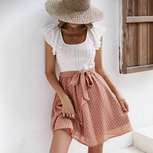 Women's Summer New Lotus Leaf Sleeve Stitching Casual Holiday Dress