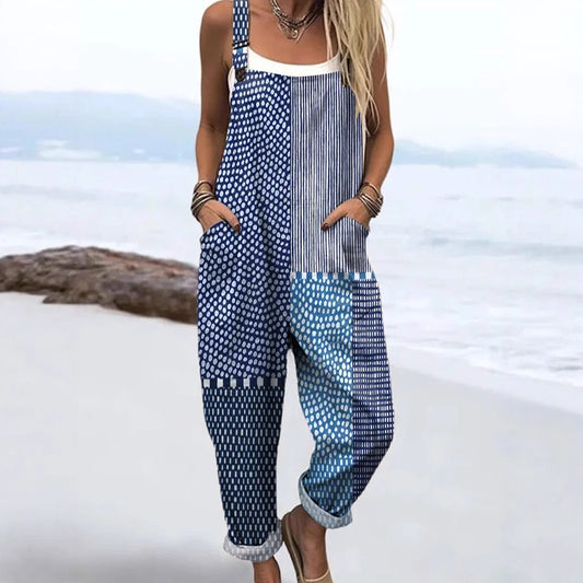 Women's Printed Loose Sleeveless Retro Jumpsuit