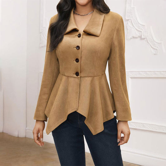 Women's Elegant Casual Polo Collar Irregular Suede Baggy Coat