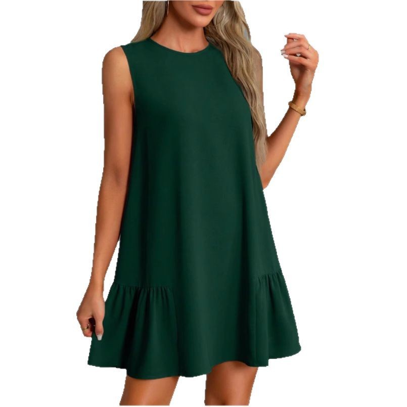 Women's Solid Color Round Neck Sleeveless Vest Dress