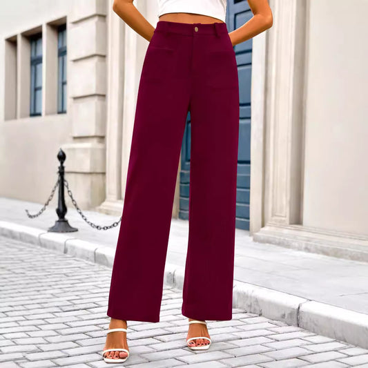 Stretch High Waist Button Wide Leg Pants