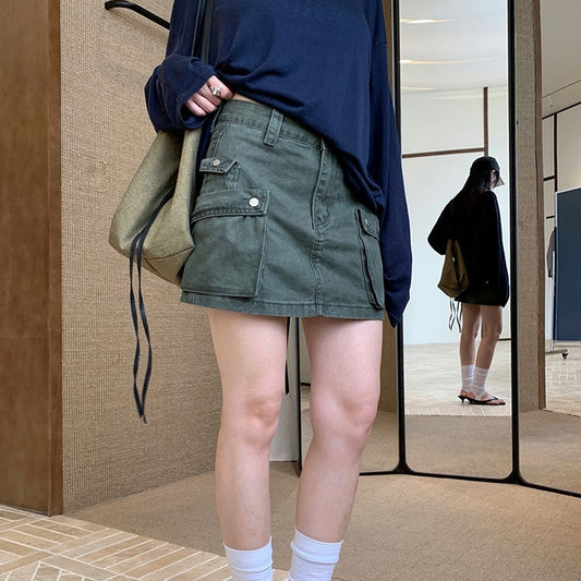 Summer Workwear Low Waist Skirt Women's Pocket Skirt