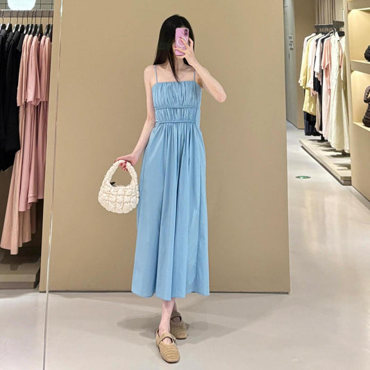 Wrapped Chest Strap Dress Cotton Blended Mid-length