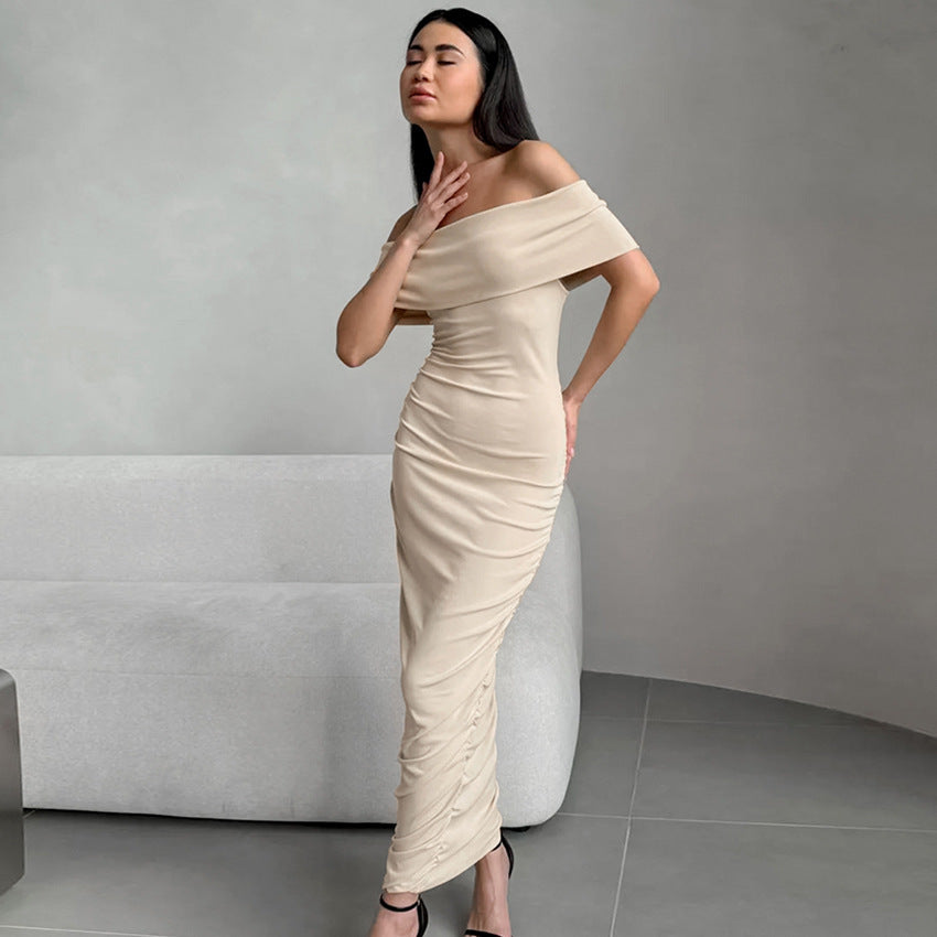 Off-neck Tube Top Dress Women's Velvet Skinny Hip Skirt