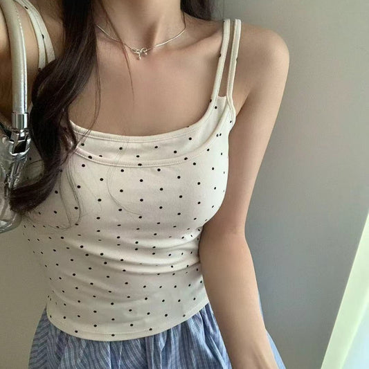 U Backless Polka Dot With Chest Pad Outer Wear Bottoming Sling