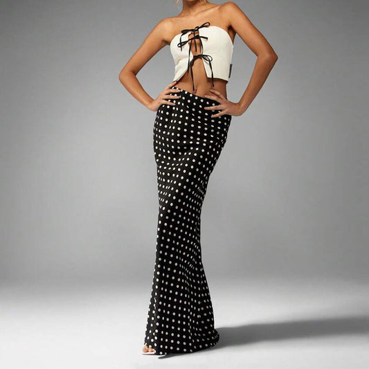 Summer European And American Elegant Slim-fit Polka Dot One-step Skirt Mid Skirt For Women