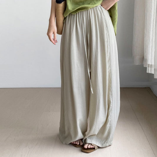 Thin Drawstring Elastic Waist Comfortable Breathable Casual Wide-leg Pants For Women