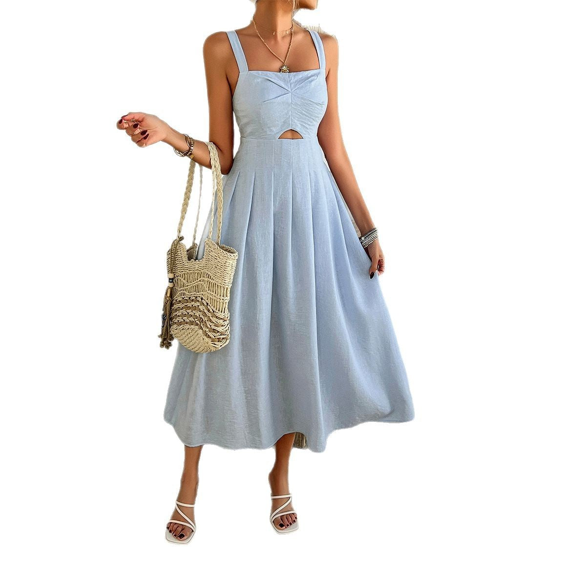 Spring And Summer Leisure Elegant Solid Color Sling Dress