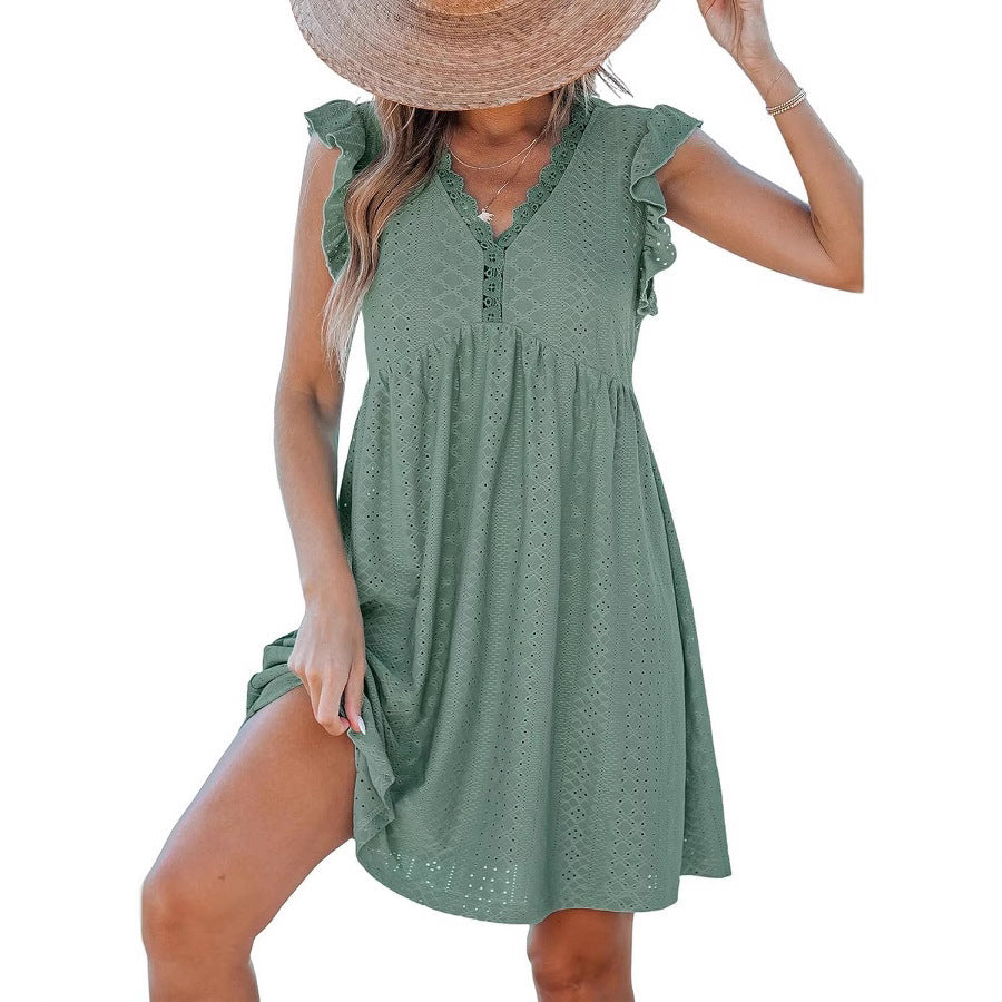 Women's V-neck Lace Lace Cutout Short-sleeved Blouse Dress