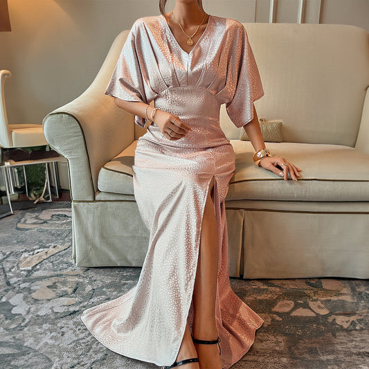 Women's Retro Elegance Split Short Sleeve Mid-length Dress