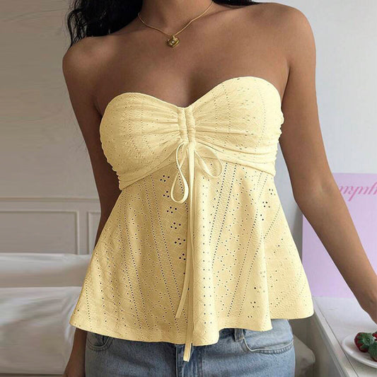 Vacation Style Sleeveless Jacquard Top
