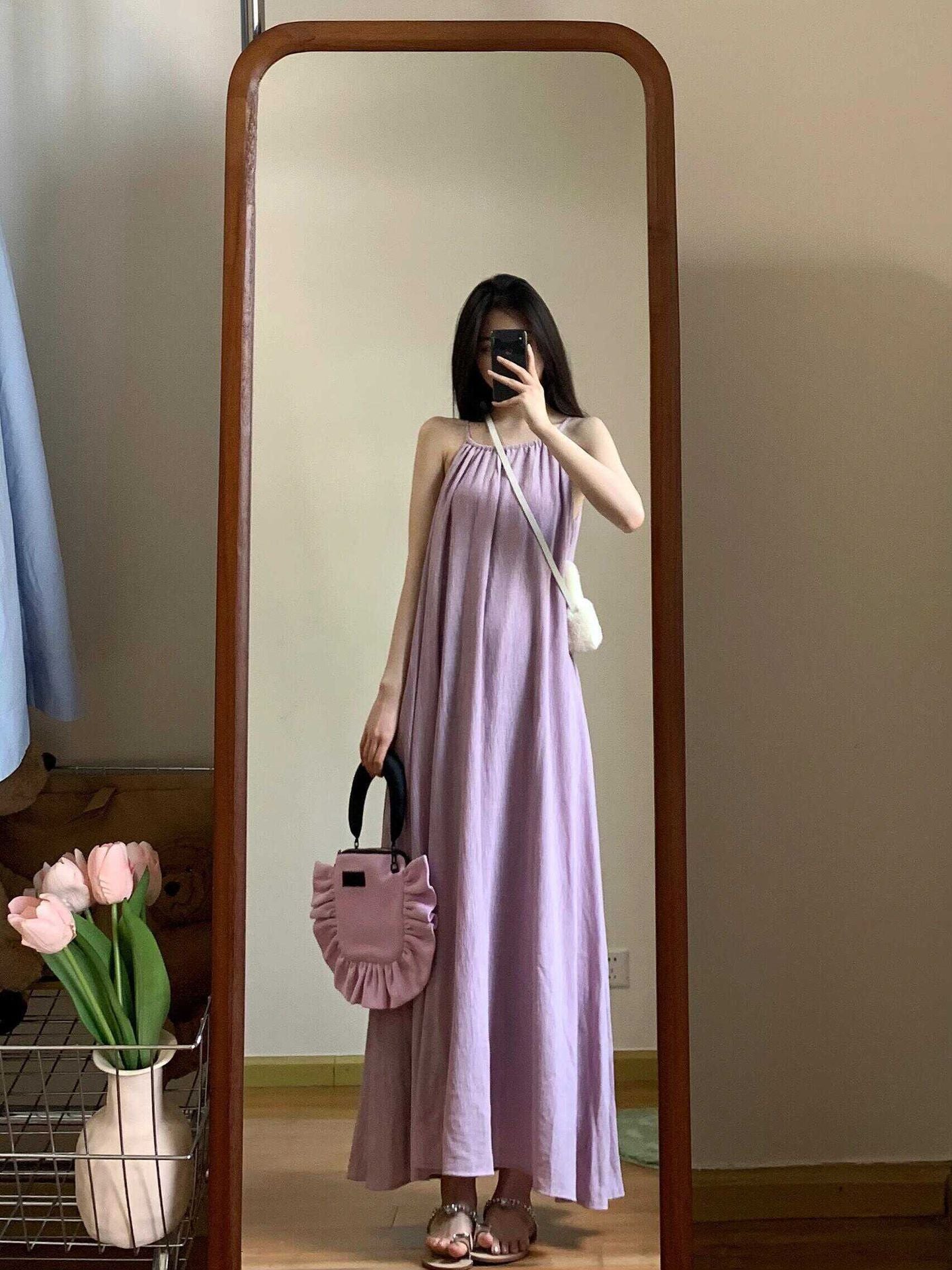 Loose Slimming Seaside Holiday French Strap Dress