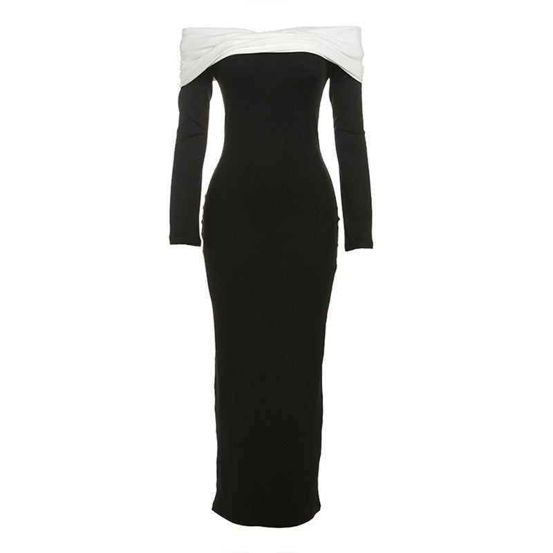 Off-shoulder Long Sleeve High Waist Slim Fit Dress Women