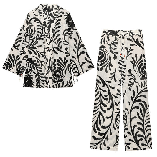 Women's Printed Kimono Coat Pants
