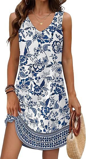 Loose Casual V-neck Flower Holiday Dress