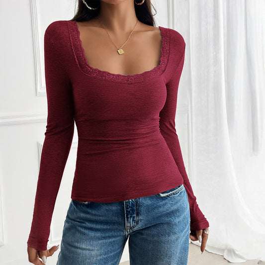 Y2g Elegant Slim Fit Square Collar Long-sleeved Sweater