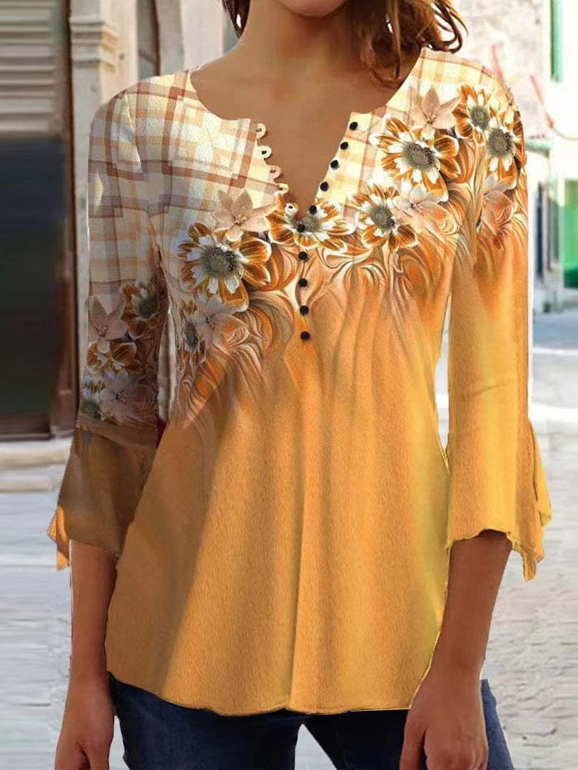 V-neck Slim-fit Printed Top Women