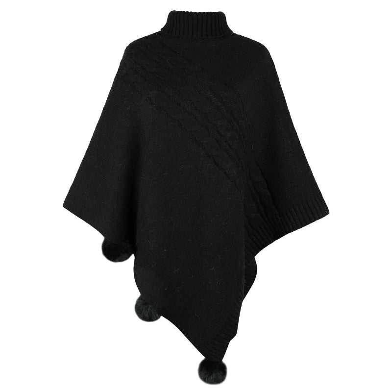 New Autumn Winter European And American-Style Fur-Ball Cloak Shawl For Women