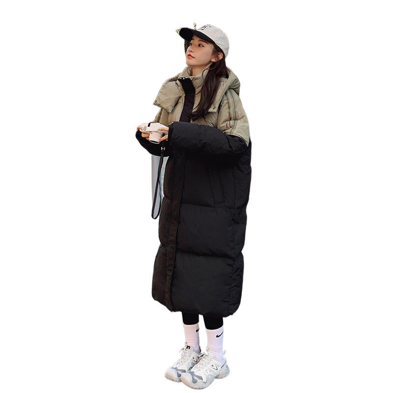 Women's Mid-length Loose Contrast Patchwork Down Cotton-padded Jacket