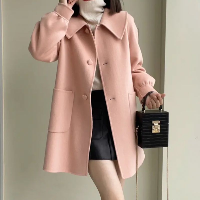 Womens Stylish Casual Doll-Neck Wool Coat