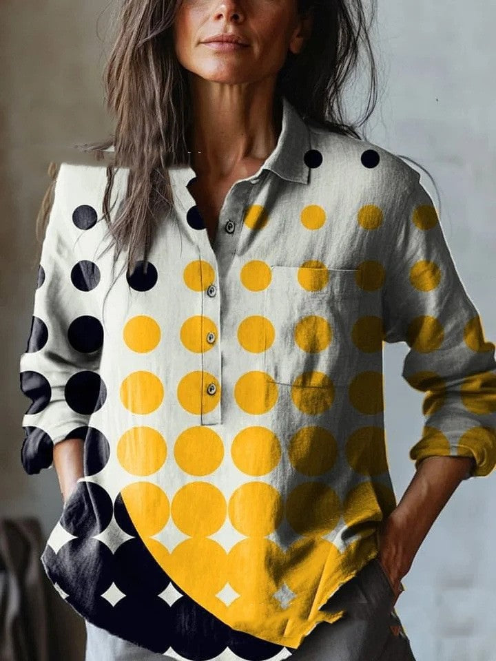 European And American All-matching Casual Half Open Lapel Long Sleeve Shirt