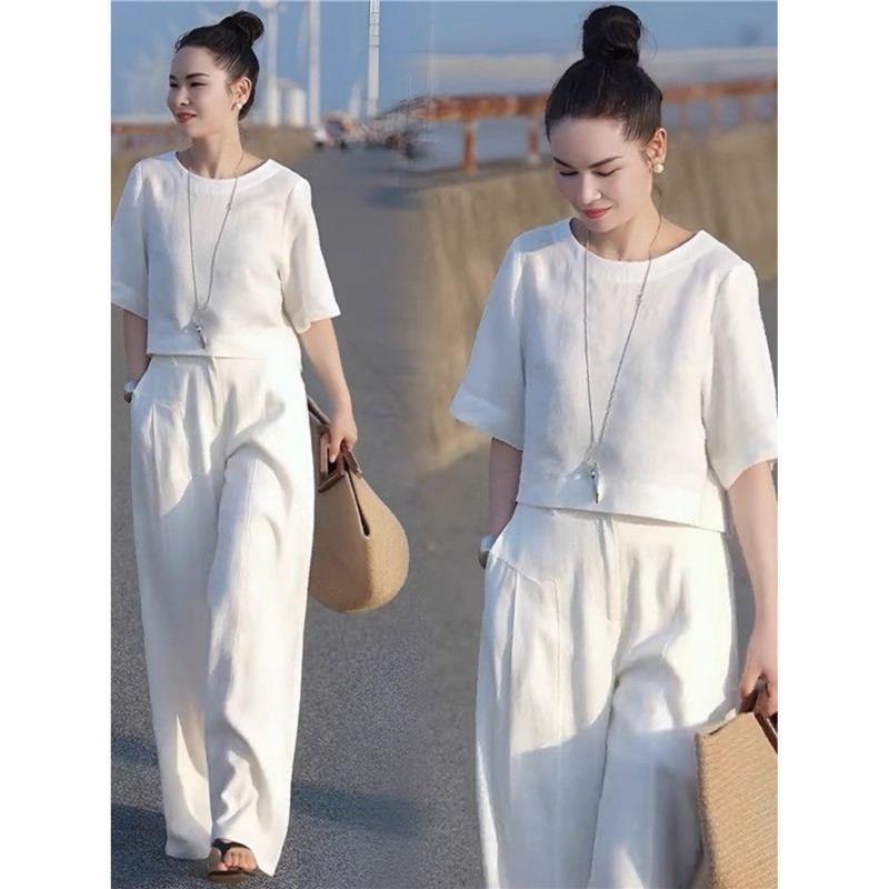 Women's Plus Size Loose Slimming High-end Temperament Wide Leg Pants Casual Two-piece Suit
