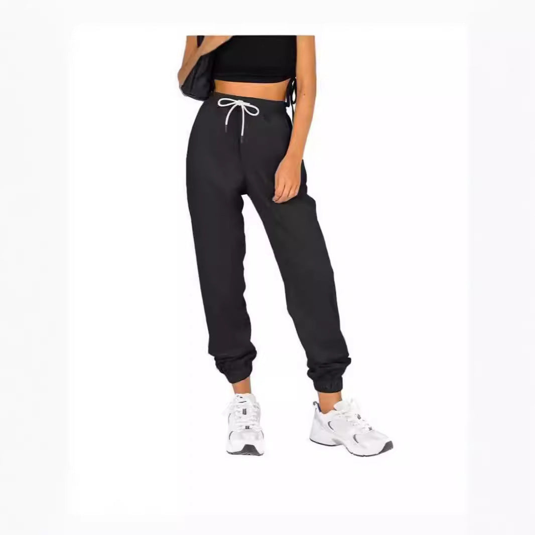 Women's Waist Belt Pocket High Waist Ankle-tied Solid Color Casual Pants