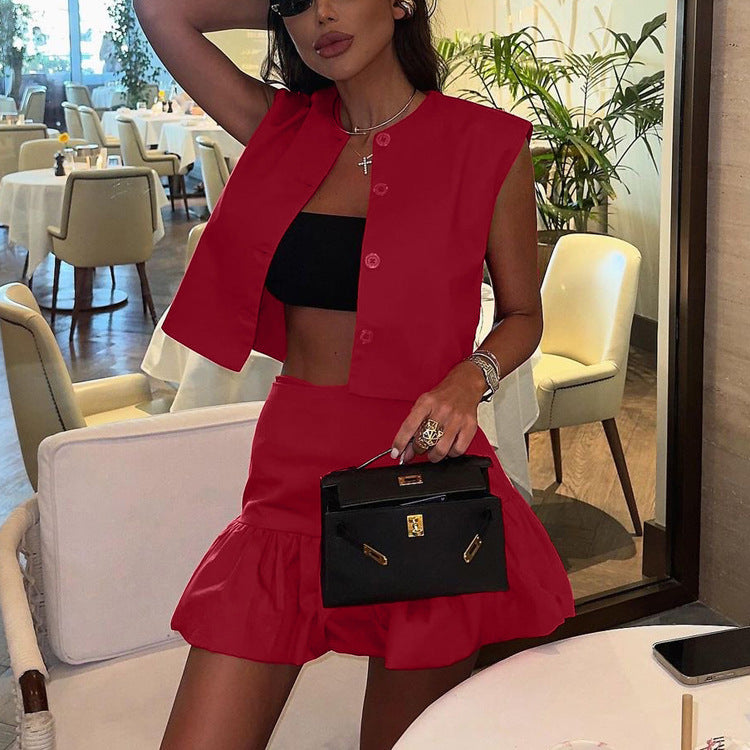 Sleeveless Shirt Vest Top Fishtail Skirt Two-piece Set